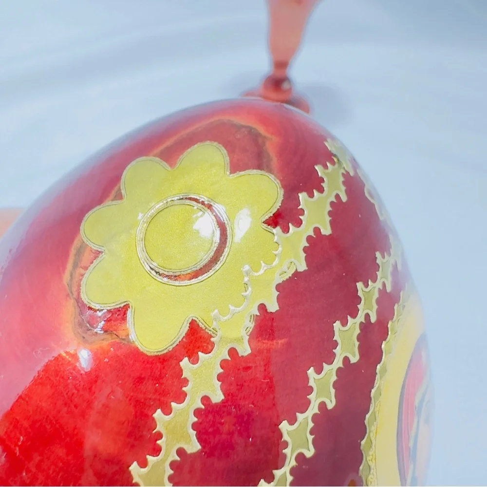 Russian Orthodox Religious Icon Red Gold Tone Decorative Egg Madonna and Child - Picture 7 of 16